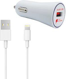 WG Zasilacz samochodowy 1xUSB QC 3.0 + Lightning kabel 5130) Biały
